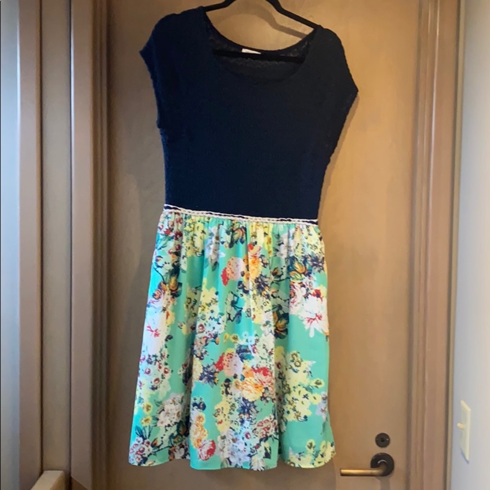 Anthropologie knit and floral print dress Large